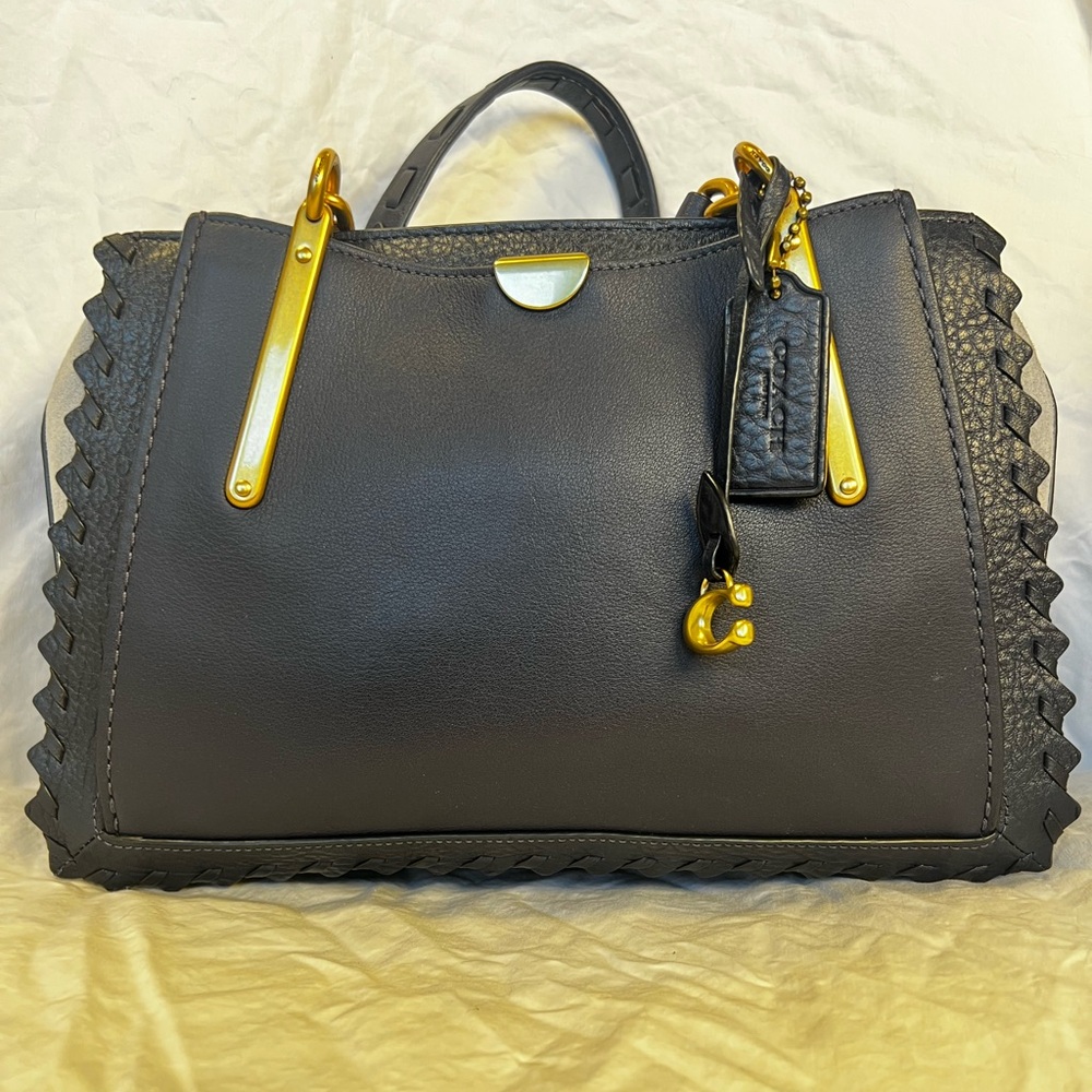 COACH Dreamer 27 Whipstitch Colorblocked Mixed Leather & Suede Satchel-Ink Mult⭐